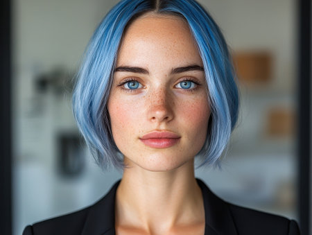 Portrait of a young woman with blue hairの素材