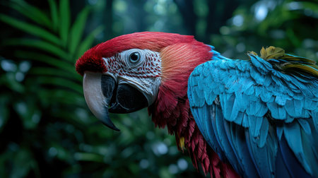 Close-up of a vibrant red and blue macaw parrotの素材