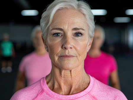Portrait of a confident senior woman in a pink shirtの素材