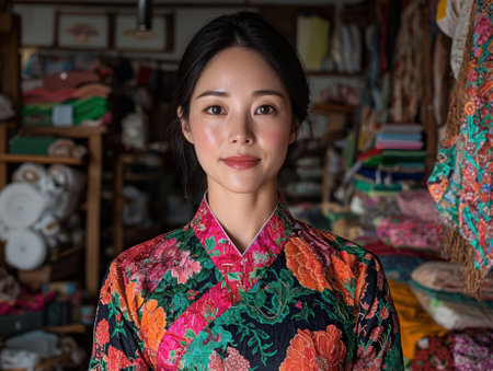Portrait of a young woman in traditional clothingの素材
