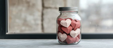 Mason jar filled with origami heartsの素材