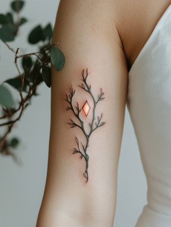 Small tree branch tattoo on a woman's armの素材