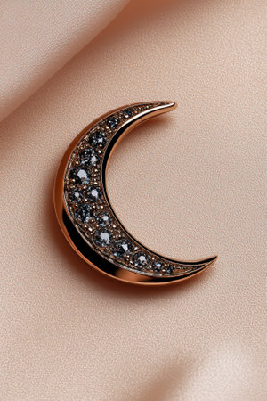 Rose gold crescent moon necklace with dark blue gemstonesの素材