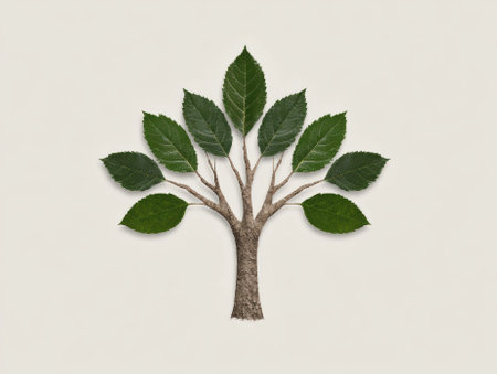 Simple tree made of leaves and twigs on a white backgroundの素材