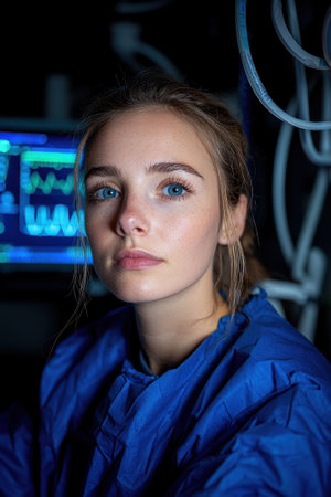 Portrait of a young female doctor or nurse in a hospital settingの素材