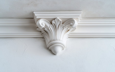 White ornate ceiling molding detailの素材