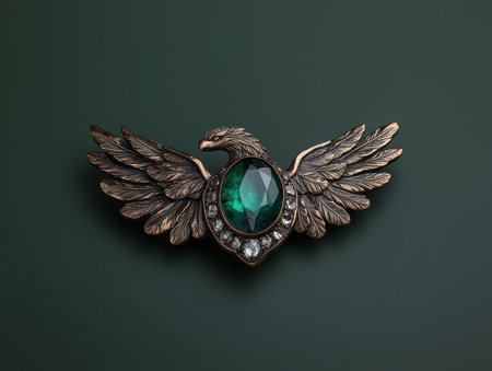 Vintage eagle brooch with green gemstone and diamondsの素材