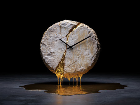 Abstract clock made of stone and gold, melting awayの素材