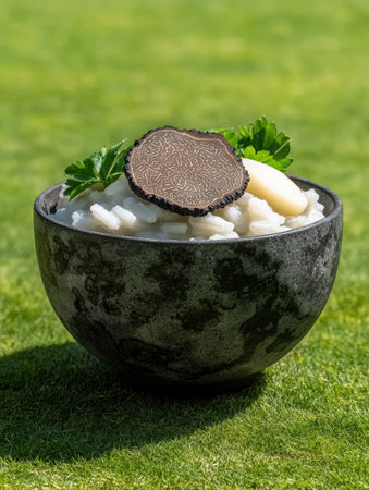 Delicious creamy risotto with black truffle and parsleyの素材