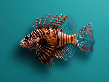 Lionfish on a teal backgroundの素材