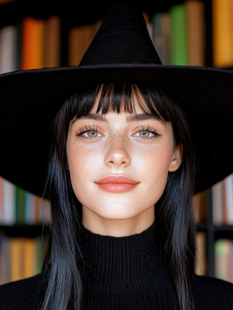 Mysterious woman in a witch hat, portraitの素材