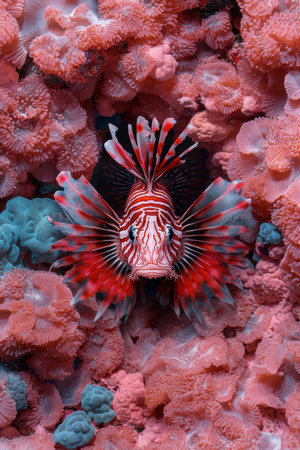 Red lionfish in coral reefの素材
