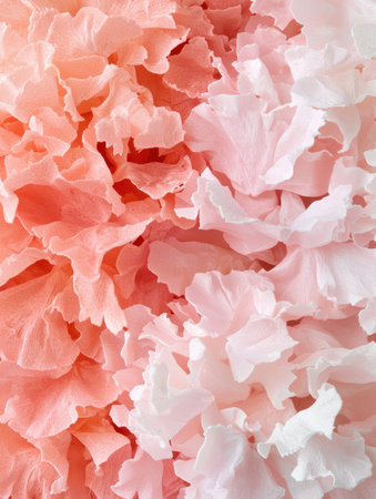 Close-up of delicate pink and white crepe paper flowersの素材