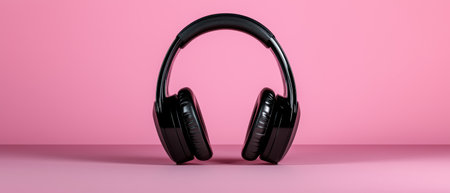 Black headphones on pink backgroundの素材