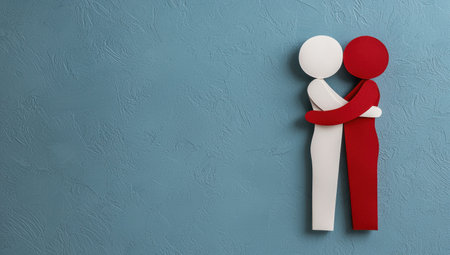 Paper cutout figures embracing each other, showing support and togethernessの素材