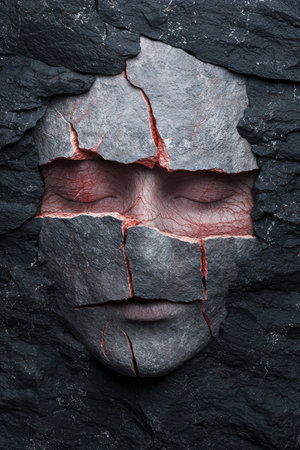 Stone face, cracked texture, surreal art, digital paintingの素材