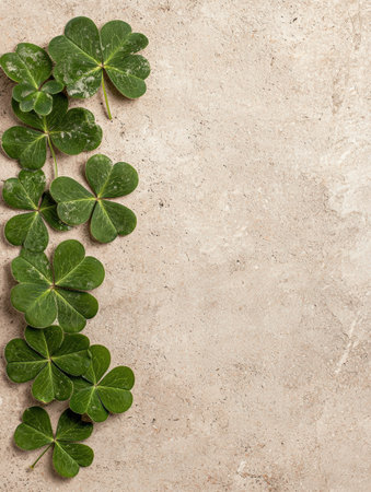 Shamrock border on beige background, St. Patrick's Day card templateの素材