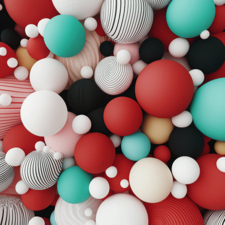 Abstract 3D rendering of colorful spheres and ballsの素材
