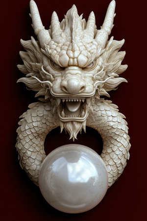 3d render of a dragon head with a pearlの素材