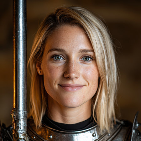 Portrait of a female warrior in medieval armorの素材