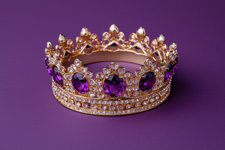 Gold crown with purple gems on purple backgroundの素材