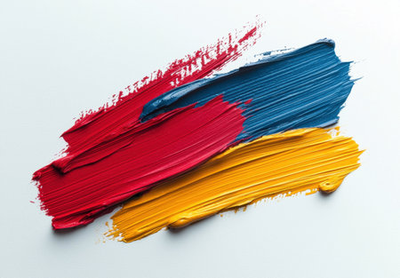 Abstract art paint strokes in red, blue and yellowの素材