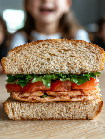 Delicious sandwich with fresh tomatoes and lettuceの素材