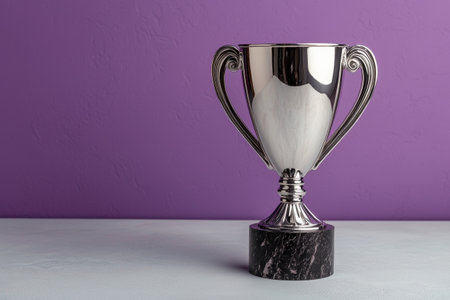 Silver trophy on purple backgroundの素材