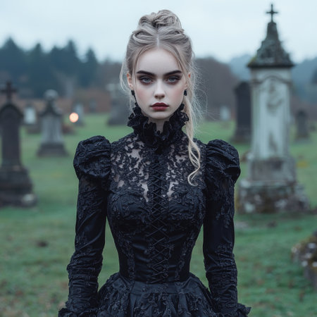 Gothic Victorian Woman in Cemeteryの素材