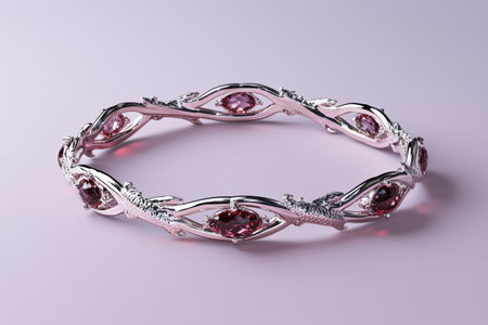 Elegant rose gold ring with pink gemstones and intricate twig designの素材