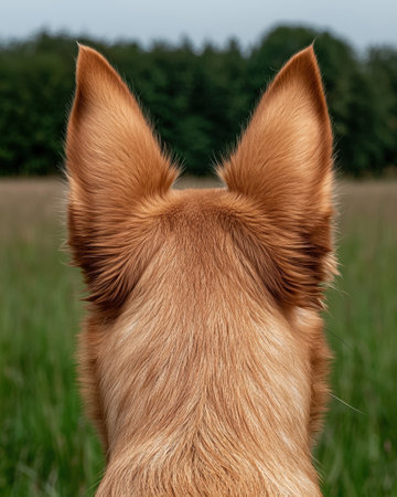 Close-up of a dog's ears and fur, rear viewの素材