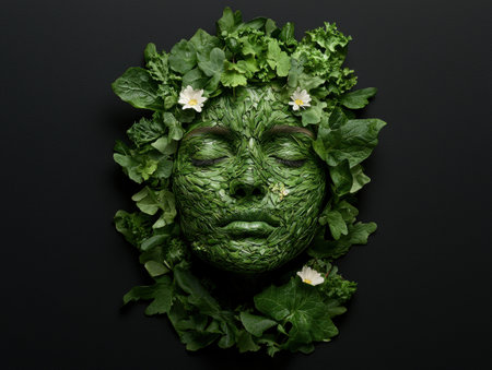 Green leaf woman face, nature spa, eco beauty conceptの素材