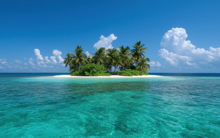 Secluded tropical island paradise with white sand beach and palm treesの素材