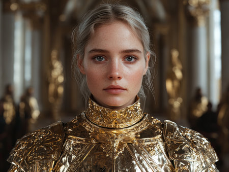 Portrait of a young woman in golden armorの素材