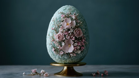 Elegant pastel easter egg decorated with sugar flowersの素材