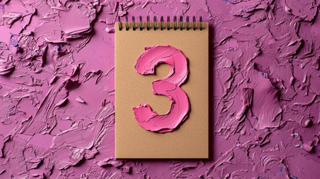 Number three painted on notepad on purple textured backgroundの素材