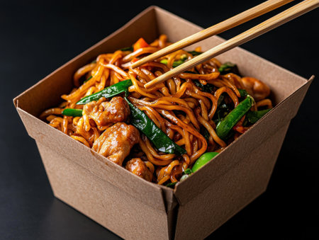 Delicious Asian Noodles in a Takeout Boxの素材