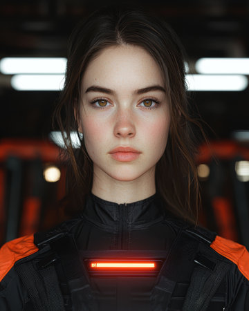 Futuristic female soldier in tactical gearの素材