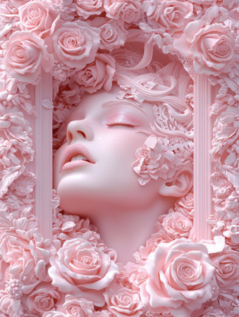 Sleeping beauty surrounded by pink rosesの素材