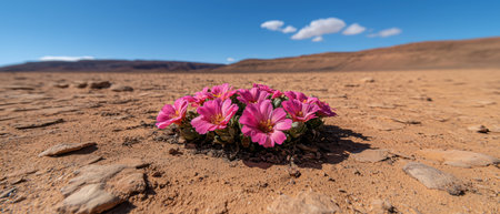 Pink desert flowers blooming in the arid landscapeの素材