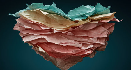 Heart-shaped crumpled paper in pastel colorsの素材