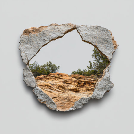 Hole in the wall revealing a desert landscapeの素材