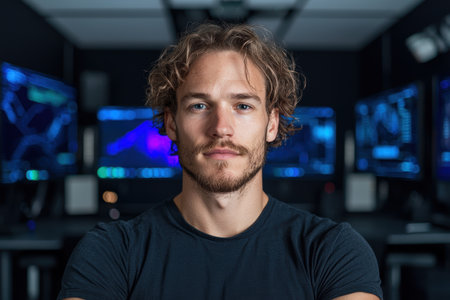 Portrait of a young man in a modern office settingの素材