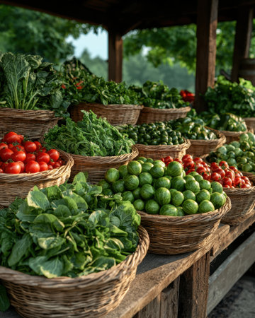 Fresh organic vegetables at a farmer's marketの素材