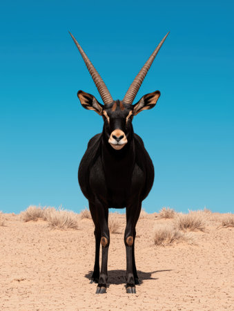 Black sable antelope standing in the desertの素材