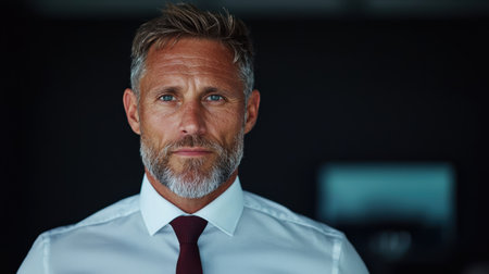 Portrait of a confident businessman in a white shirt and burgundy tieの素材