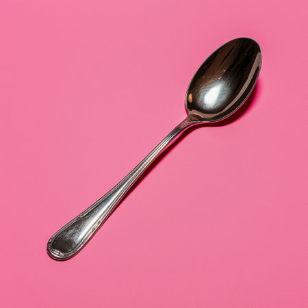 Silver spoon on pink backgroundの素材