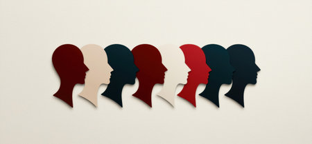 Diversity and Inclusion: A Row of Colorful Headsの素材