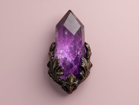 Amethyst crystal in ornate bronze settingの素材