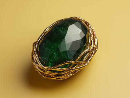 Luxury green gemstone ring in gold settingの素材
